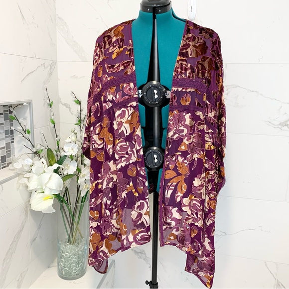 Colleen Lopez Kimono Jacket Burgundy Floral 2X - Picture 2 of 11